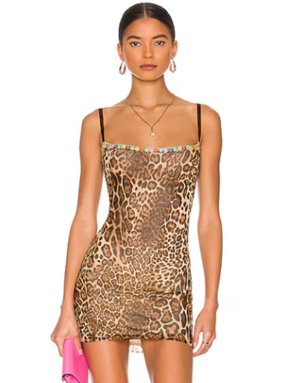 guizio leopard print mesh mini dress